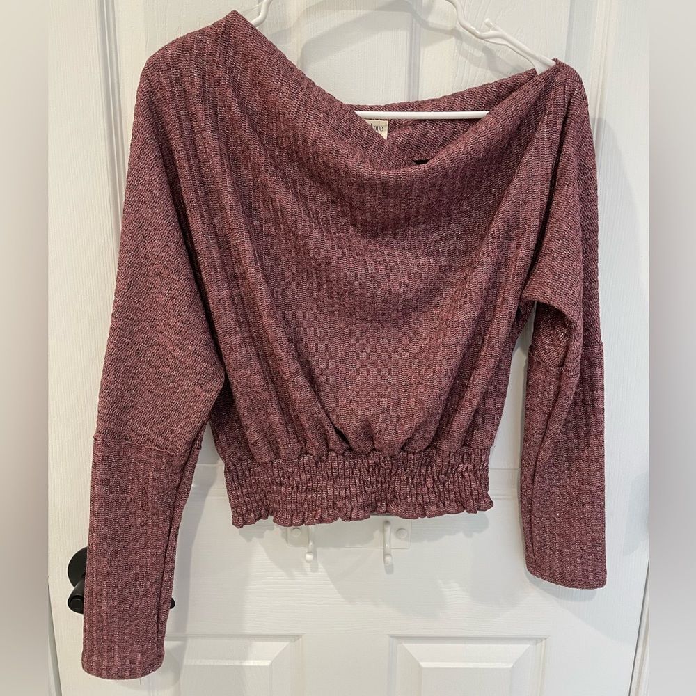 Peach Love California Sparkle Pink Mauve Ribbed Asymmetrical Top Women’s Size L